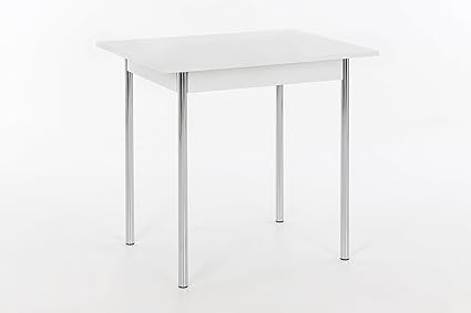 Küchentisch Köln I, Holzwerkstoff Dekor Weiß, Rundrohrgestell verchromt