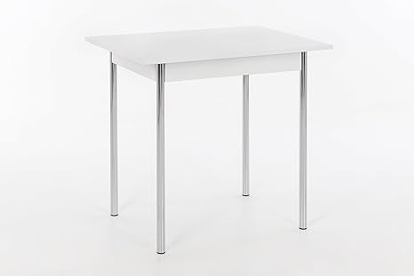 Küchentisch Köln I, Holzwerkstoff Dekor Weiß, Rundrohrgestell verchromt