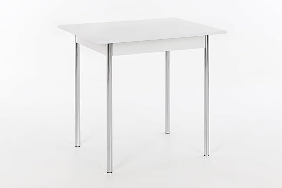 Küchentisch Köln I, Holzwerkstoff Dekor Weiß, Rundrohrgestell verchromt