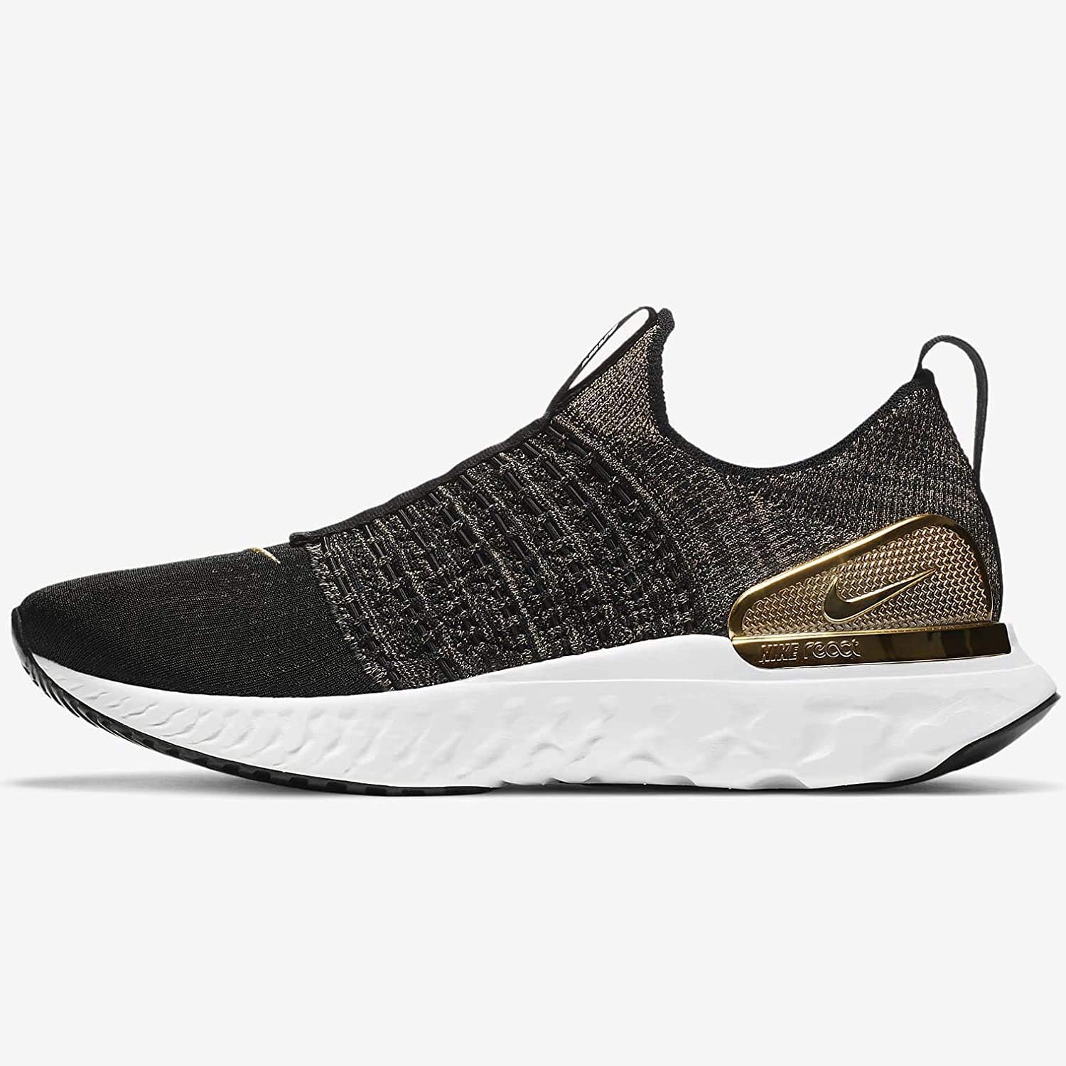 Amazon Co Jp ナイキ Nike リアクトファントムラン フライニット2 プレミアム W Reactphantomrun Flyknit2 Prm ブラック ホワイト ゴールド Cz40 001 国内正規品 スポーツ アウトドア