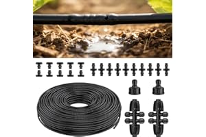 Pawfly 200 ft 1/4 Drip Irrigation Tubing, 1/4" Emitter Tubing with 6" Spacing, Polyethylene Drip Line with 24 Parts, Black Di