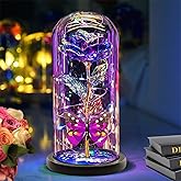Valentines Day Gifts for Her , Valentines Rose Flowers Gifts for Mom Women Grandma Sister Her Wife Girlfriend ,Galaxy Crystal Light Up Purple Rose In a Glass Dome, Butterfly Birthday Gifts for Women