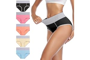 wirarpa Women's Cotton Underwear High Waist Stretch Briefs Soft Underpants Ladies Full Coverage Panties 5 Pack