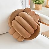 LUSJNGE Decorative Throw Knot Pillow Ball for Home Chair Sofa Couch Bed Aesthetic Round Velvet Knotted Pillow Cushion (Coffee, 8 inches)