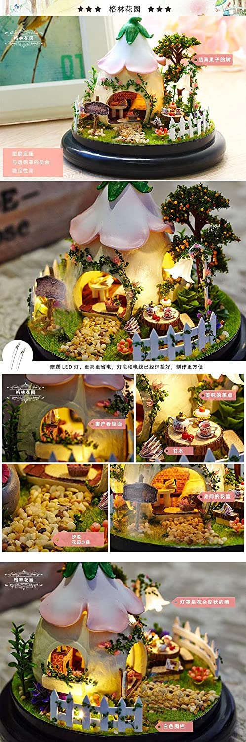 CUTEROOM DIY Miniature Dollhouse Kit Handmade Doll Houses Kit Plastic Dust Cover Snow House Kit LED Light & Music Box (B015)