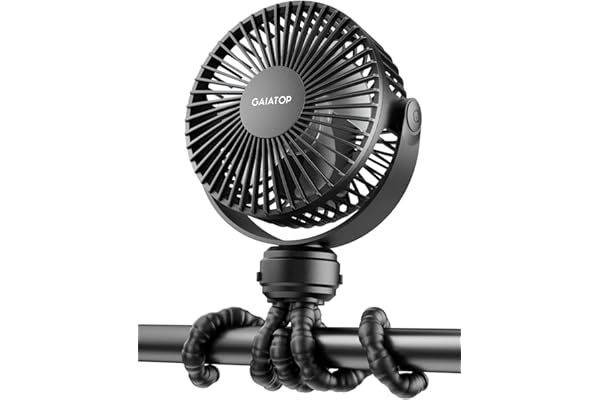 Gaiatop Mini Portable Stroller Fan, Small Clip on Fan Black | Battery Operated Detachable, 3 Speed Rechargeable, 360° Rotate Flexible Tripod, Cooling for Car Seat Crib Treadmill Travel