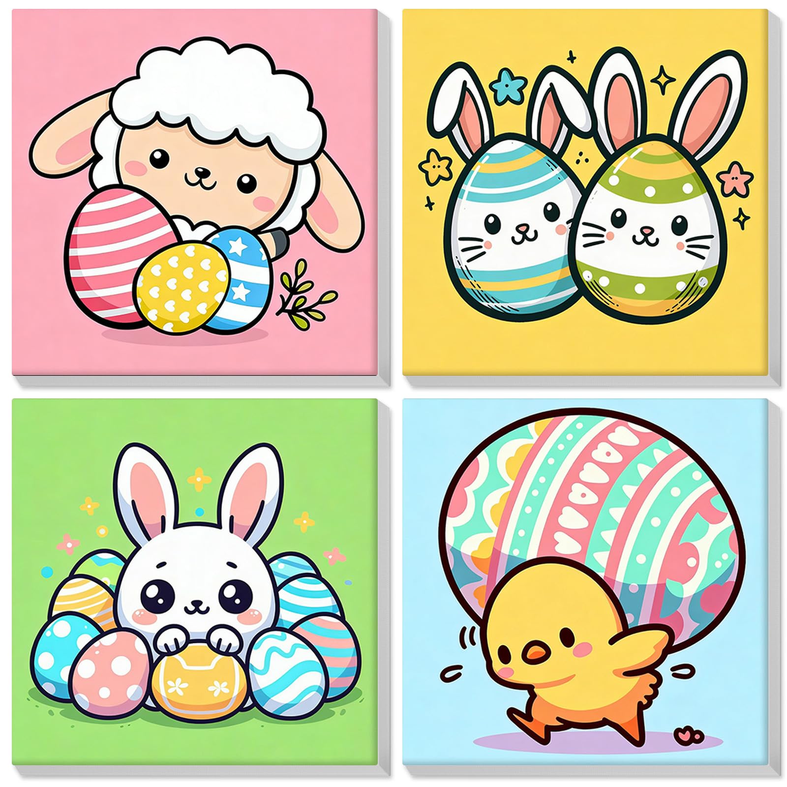 Lxmsja 4 Pack Paint by Numbers Easter for Children with Frame, Painting by Numbers Rabbit for Kids on Canvas, DIY Acrylic Duck Number Painting Lamb Kit for Home Wall Decor, 8x8inch
