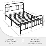 Yaheetech 5ft King Bed Frame Vintage Iron Platform Bed with High Headboard and view 8