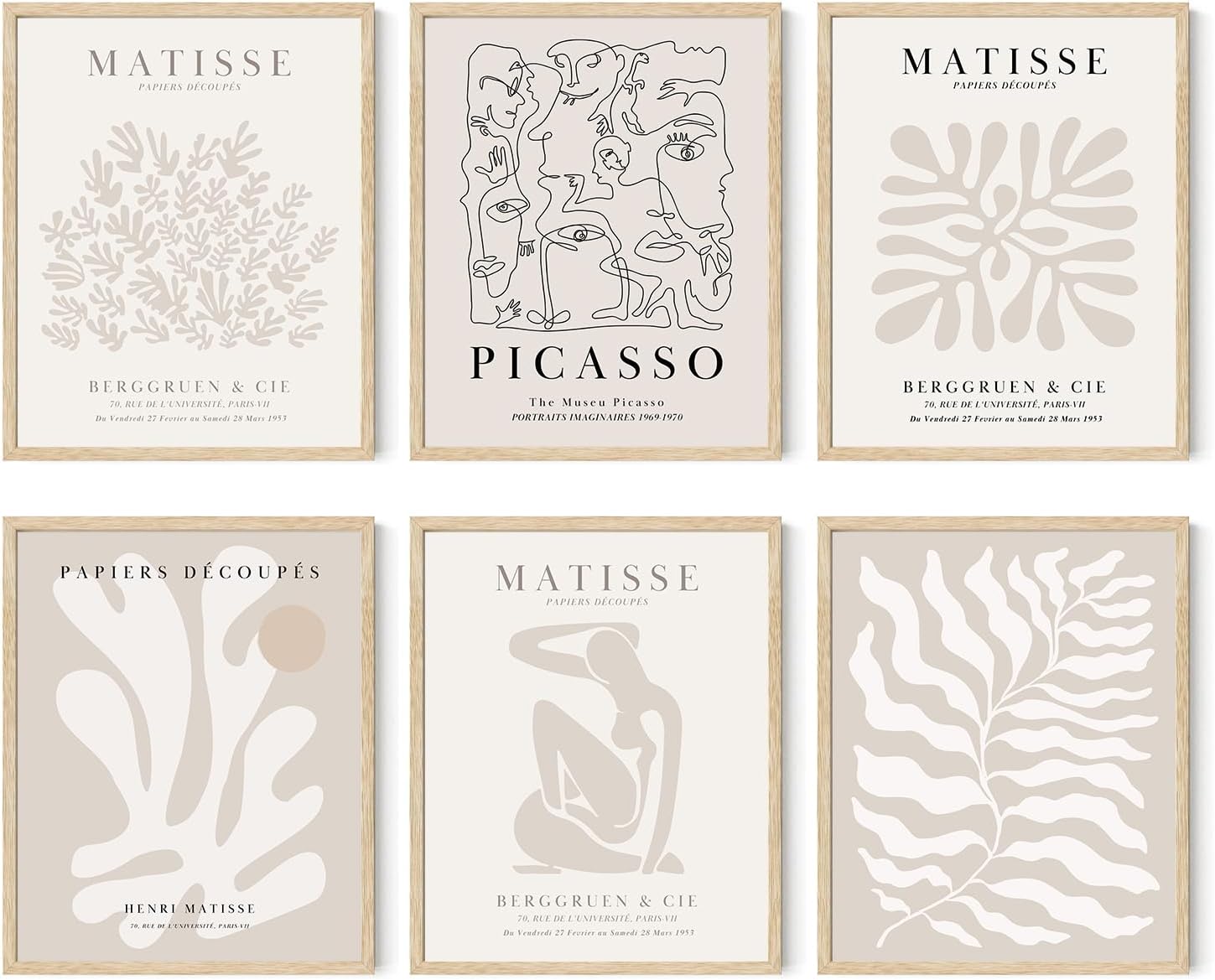 Wall Décor - Iknostine Famous Artist Wall Art Prints Set of 6 Matisse Abstract Aesthetic Canvas Posters Boho Mid Century Beige Neutral Picasso Retro Gallery Wall Decor for Bedroom Living Room (8