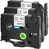 USUPERINK 3 Pack Heat Shrink Label Tape Compatible for Brother Ptouch HSe-221 HSe221 HS-221 HS221 Black on White 8.8mm 0.34'' for Wire Cable use in PT-P710BT P700 P750W P900 Label Printer