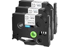 USUPERINK 3 Pack Heat Shrink Label Tape Compatible for Brother Ptouch HSe-221 HSe221 HS-221 HS221 Black on White 8.8mm 0.34'' for Wire Cable use in PT-P710BT P700 P750W P900 Label Printer