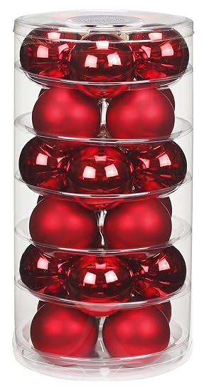 24 Christbaumkugeln Glas 6cm Weihnachtskugeln Baumkugeln Baumschmuck Weihnachtsdeko Kugeln Glaskugeln Dose Farberot Glanz Matt