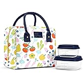 Fit & Fresh Bloomington Lunch Bag for Women - Insulated Large Lunch Box for Work with Containers, Leak-Resistant, Stain-Resistant, Zipper Closure, Fruit Print