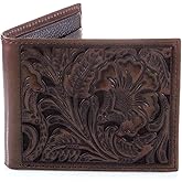 Ariat Men's Tonal Brown Floral Inlay Trifold Wallet