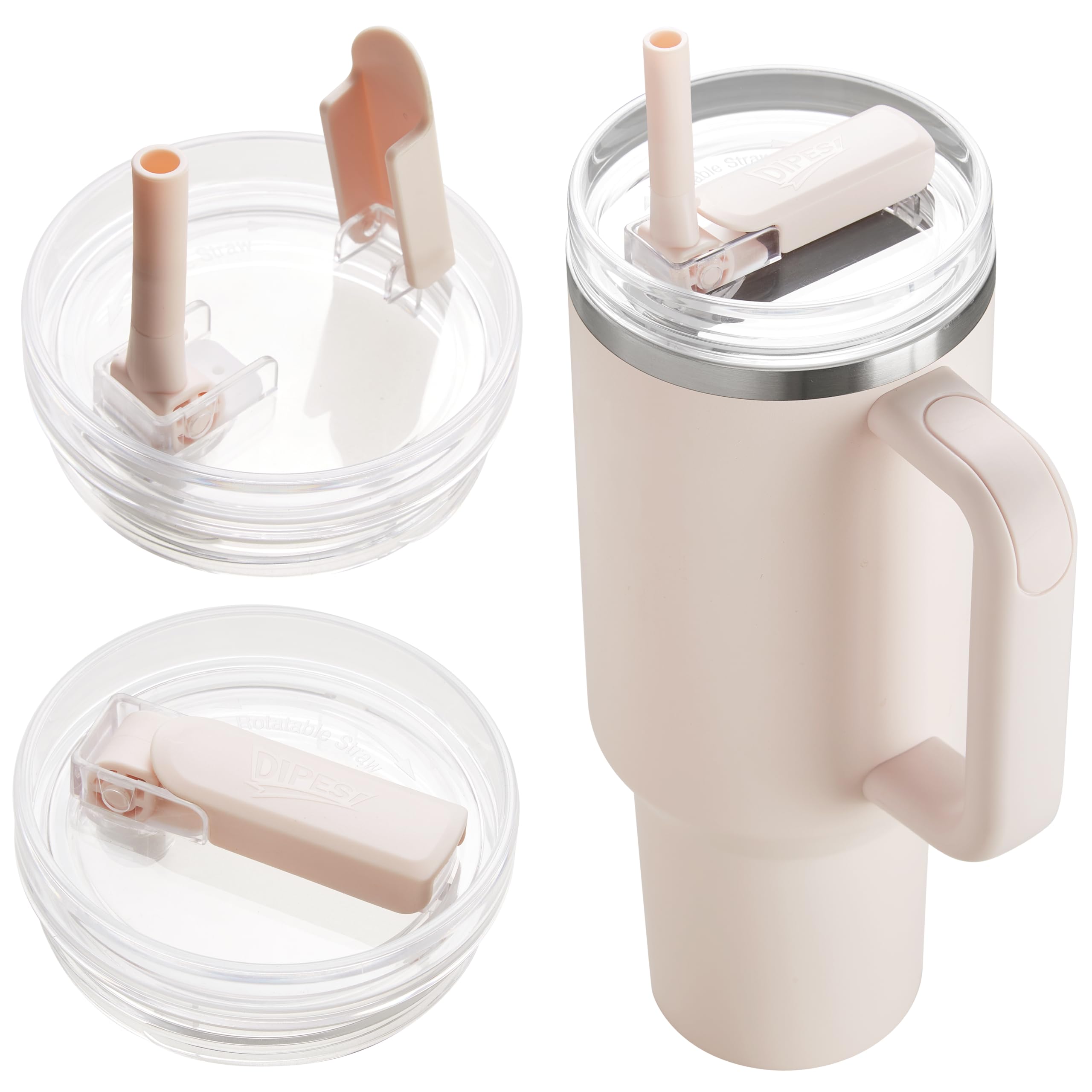 Photo 1 of DIPESI 2Pack 40oz Tumbler Lid Replacement suit for Stanley Quencher cup, Flip Straw Spill Proof Leak Resistant Straw Cover, Dishwasher Safe Stanley Cup Accessories(2 Rose Quartz)