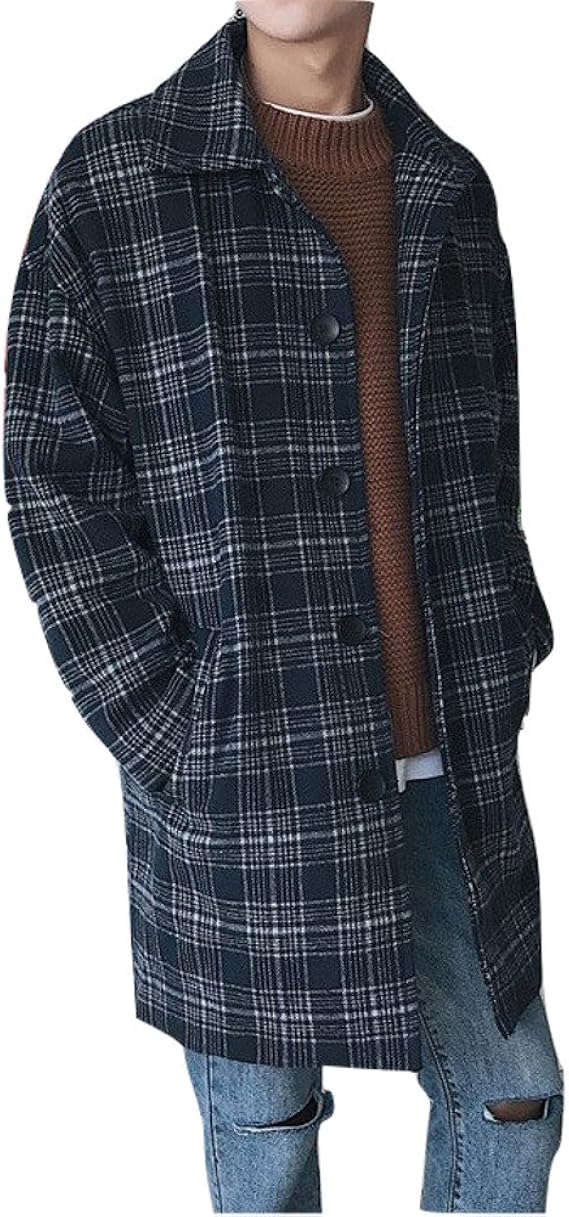 Amazon Spinas スピナス メンズ チェック柄 コート ステンカラー ゆったり オーバーサイズ カーキ グリーン ワインレッド ネイビー コート ジャケット 通販