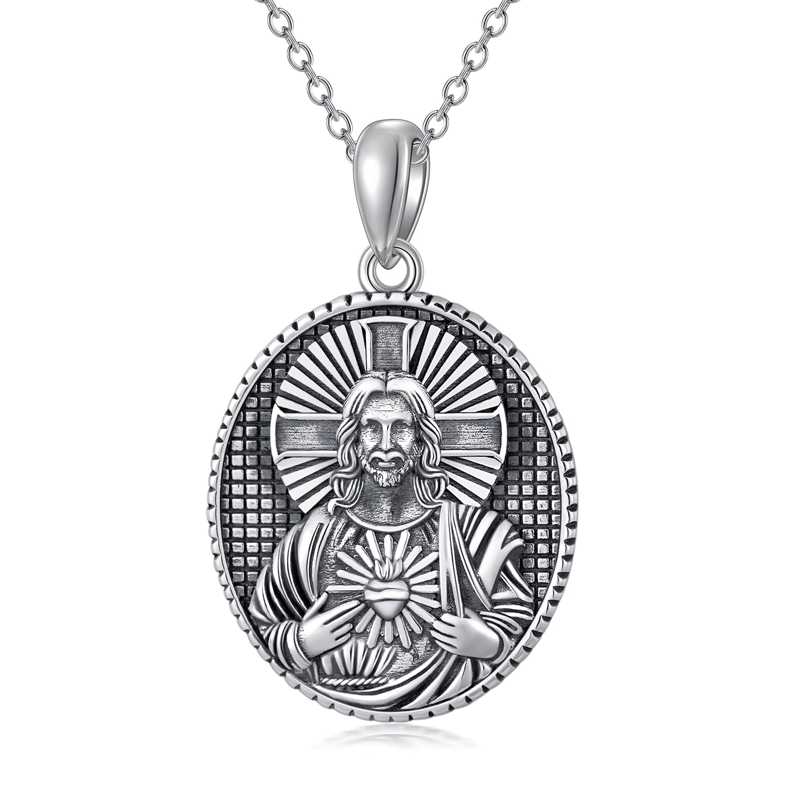 SLIACETE Christian Jesus Christ Serenity Prayer Necklace, 925 Sterling Silver Religious Medal Medallion Necklace