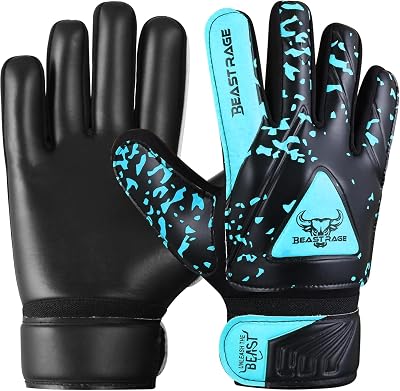 BEAST RAGE Kids Goalkeeper Gloves Aqua Size 4 Dual Wrist Support Grip Palm
