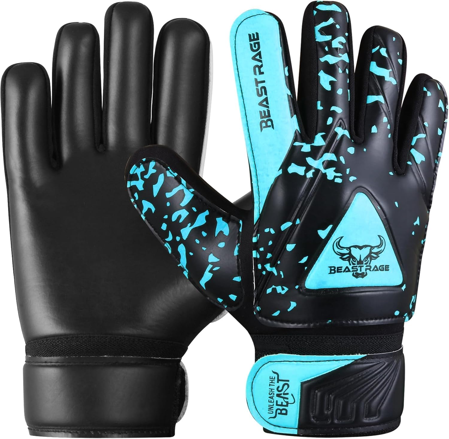 BEAST RAGE Goalkeeper Gloves for Kids Boys Youth,Soccer Goalie Gloves Kids,Double Wrist Support,Strong Grip,Padded Palm football gloves boys (Aqua, Size 4 suitable for 6 to 9 Years old)