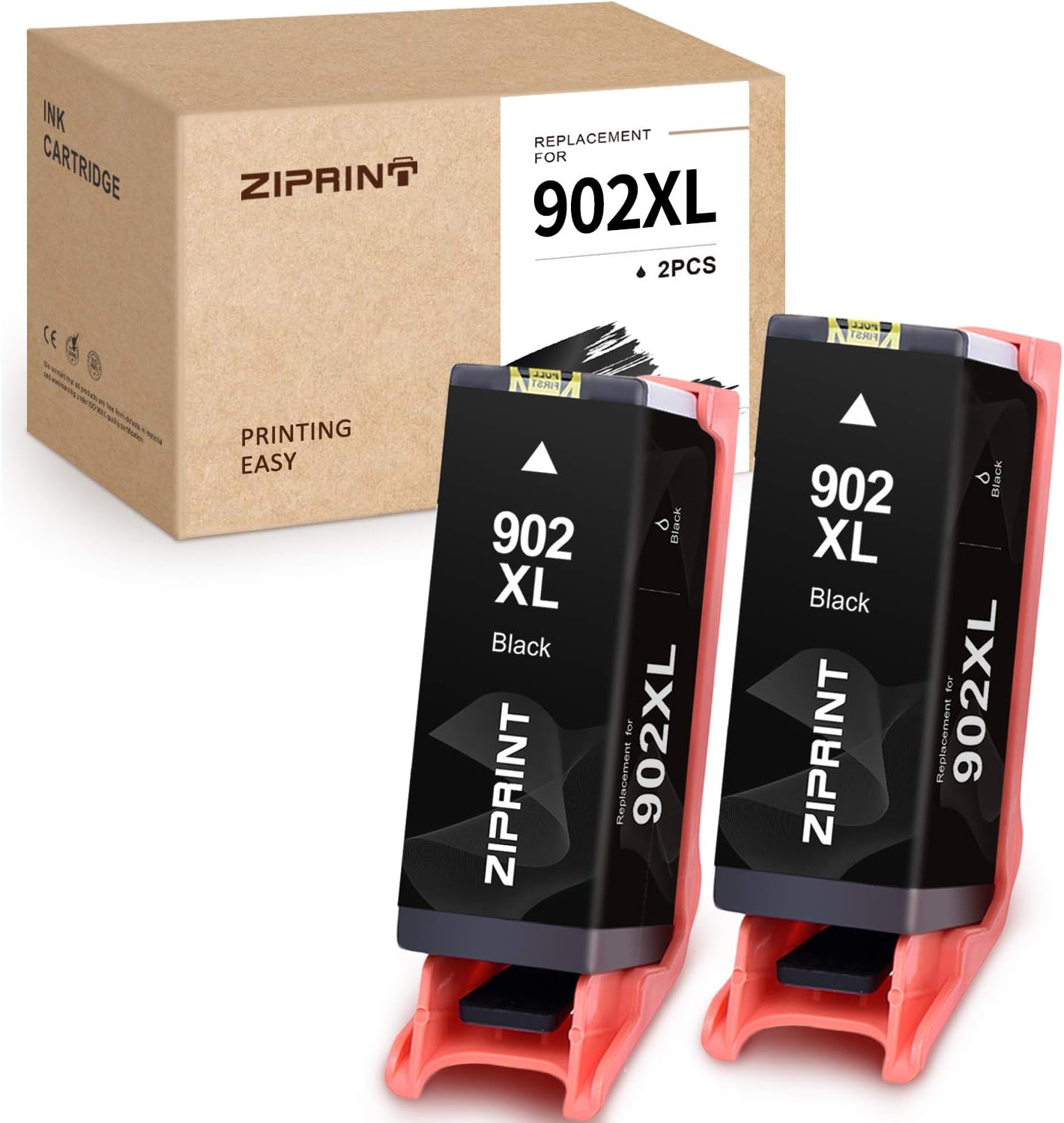 ZIPRINT Remanufactured Ink Cartridge Replacement for HP 902XL 902 XL Compatible with OfficeJet Pro 6978 6962 6968 6975 6960 6970 6950 6954 6979 6951 Printer (Black, 2-Pack)