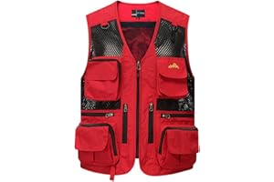 Flygo Men's Utility Cargo Vest Outdoor Fishing Safari Travel Work Photo Vest with Pockets