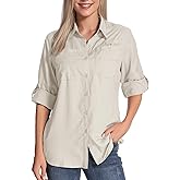 Womens Long Sleeve Sun Protection Hiking Fishing Shirts UPF 50+ UV Lightweight Quick-Dry Safari Shirts Womens Outdoor