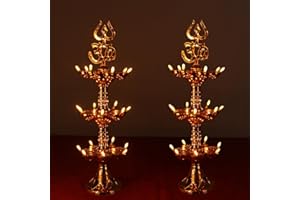 Saleberate Electric Plastic Light Pooja Diya with LED Spark, Home Temple Decor, Electric Diya Golden,Mandir diya,Diwali Diya Lamp (2 Piece, 3 Layer)