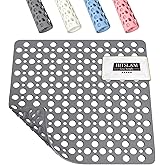 HITSLAM Shower Mat Anti Slip, 21x21 Inch No Odor Soft TPE Bathroom Shower Stall Floor Mat, Square Bath Mat for Tub Non Slip with Suction Cups and Drain Holes, Machine Washable, Soft on Feet, Grey