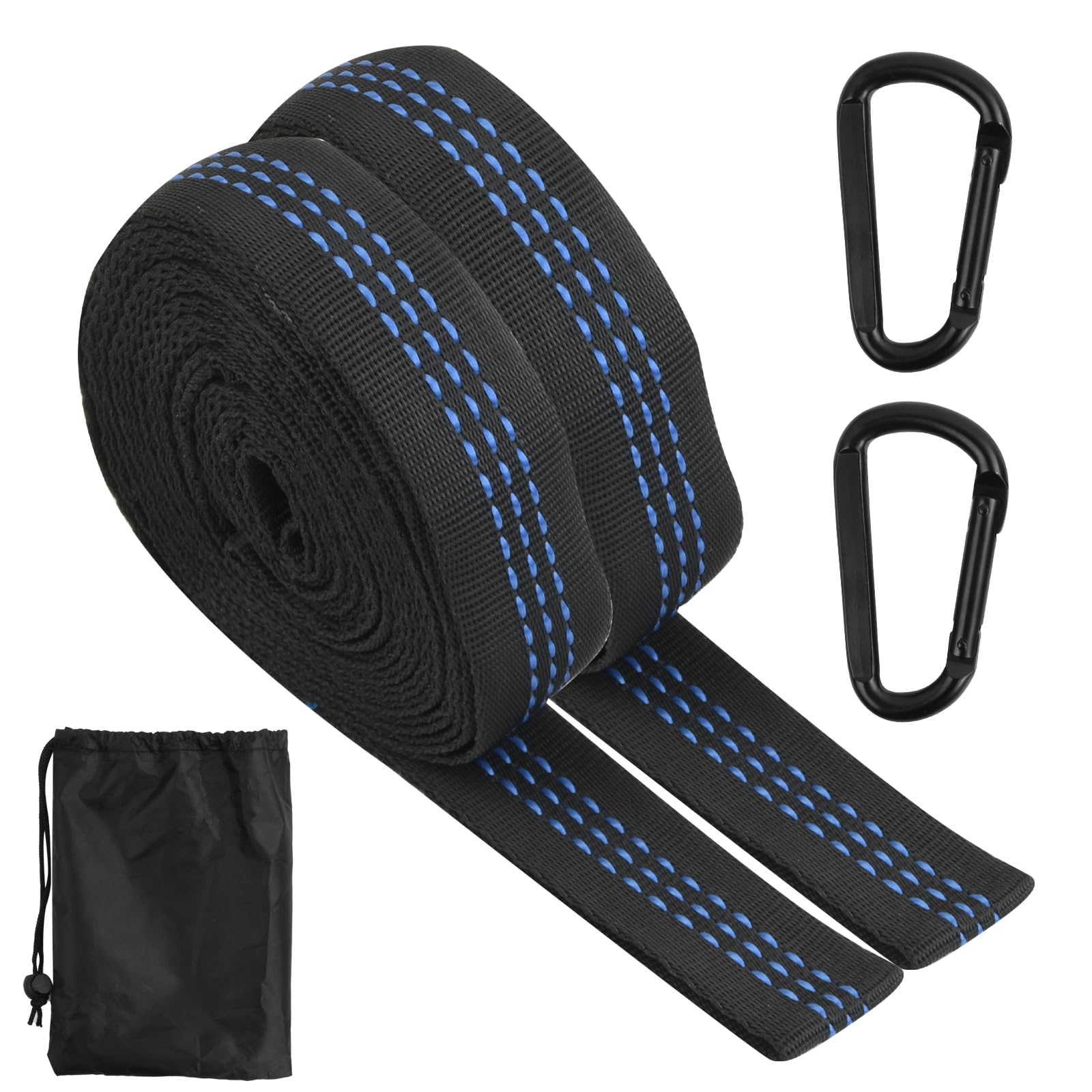 Rundago 2 Pack Hammock Straps Extra Strong 200 cm Camping Hammock Accessories Suspension System with 1 Bag, Bear Up to 400 kg, Suitable for Hammocks (with buckles, General, 1, 1)