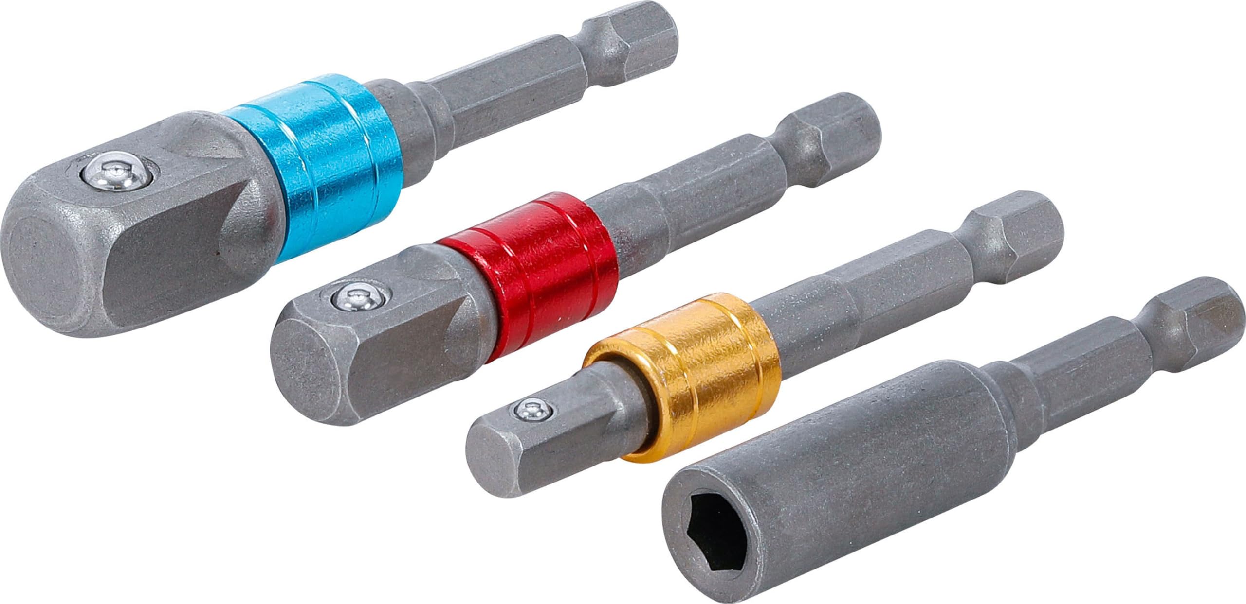 BGS Diy 20814 | Electric Drill Adaptor Set | coloured | 6.3 mm (1/4") Drive | 6.3 mm (1/4"), 10 mm (3/8"), 12.5 mm (1/2"), internal hexagon 6.3 mm (1/4") | 4 pcs.
