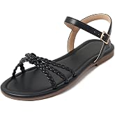 iCKER Womens Braided Flat Sandals T‑Strap thong Elastic Stretch Ankle Strap | Boho cute casual lightweight and comfort matches dresses for beach vacation