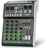 Aveek Audio Mixer, 4 Channel Mixer with Bluetooth and USB Recording | DJ Mixing Console with 99 DSP Effects, 48V Phantom Power, PC Recording Mixer for Karaoke, Studio, Podcast and Live Streaming