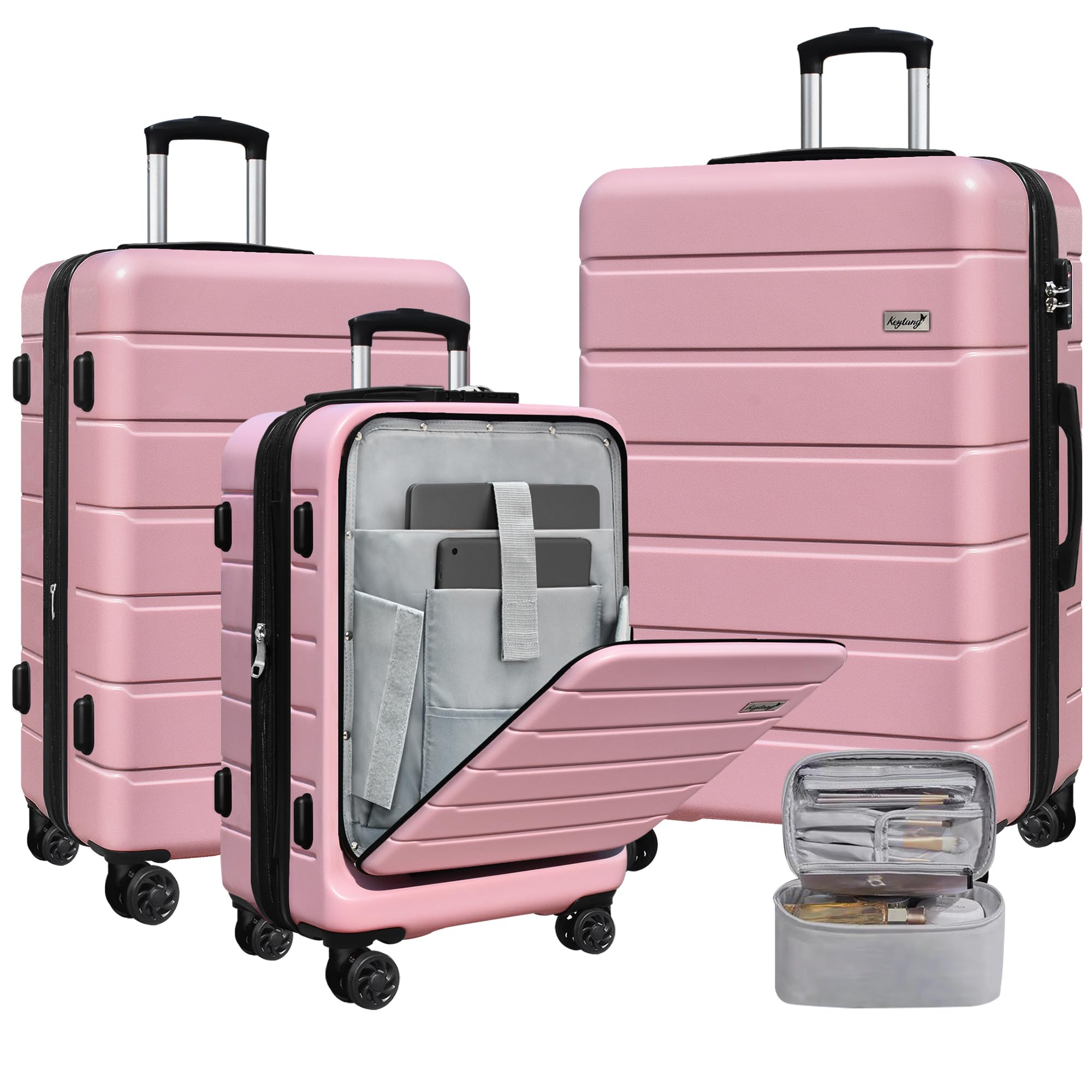 KEYTANG SmileLine 3-Piece Luggage Set Lightweight Hardside Suitcase TSA Lock Spinner Wheels, 20