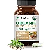Nutrigent USDA Organic Hemp Seed Oil 1000 mg, Cold Pressed & 100% Pure, Plant-Based Omega 3-6-9 for Heart, Joint, Relaxation & Emotional Wellness, 60 Capsules