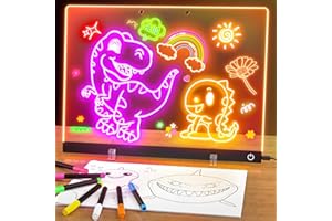 BAILKIND Acrylic Dry Erase Board with Light, 13.7"X10" 6-Color Neon Glow Memo LED Light-Up Message Note Lumiboard with Stand as Night Light for Room/Store/Office/Festival/Gift, Touch Control, 7 Markers