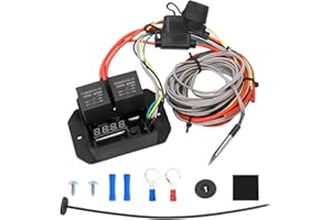 ORIENTAL POWER 12V/24V Digital Electric Radiator Fan Controller Switch Kit with Adjustable Temperature Range (104-230°F), LED Real-Time Display, Thermatic Dual Fan Relay Kit for Automotive Systems (Part #0444)