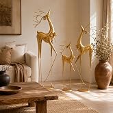 LIAUHO Auspicious Golden Deer Sculptures, Vintage Gold Deer Statues | 3-Pieces Golden Large Luxury Reindeer Christmas Decor for Bedroom, Office, Mall Displays, Christmas, Wedding Decor