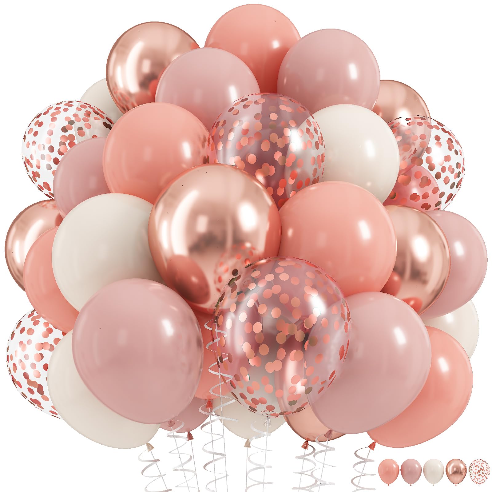 Dusty Pink Balloon Set, 60Pcs 12 Inch Retro Blush Pink White Sand Nude Latex Balloons with Metallic Confetti Rose Pink Helium Balloon for Girls Women Birthday Party Baby Shower Boho Decorations — image 1