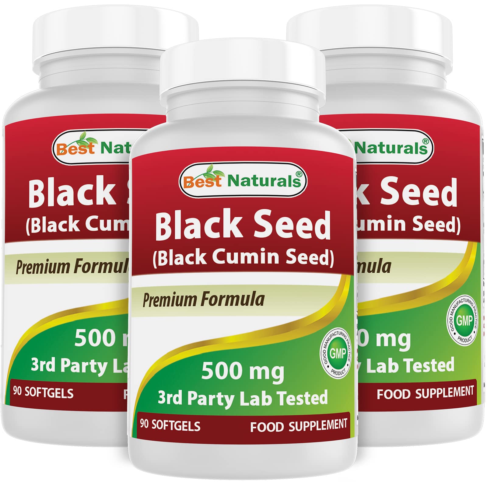 3 PACK - Best Naturals Black Seed Oil Capsules 500 mg 90 Count - Minimum 0.95% Thymoquinone per Black Cumin Seed Oil softgel