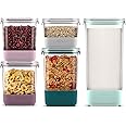 Ello Airtight Food Storage Plastic Canisters with Non-Slip Base Locking Lids and Labels for Kitchen and Pantry Organization Perfect for Sugar, Cereal, Pasta | Set of 5 Mixed Set | Garden Goals