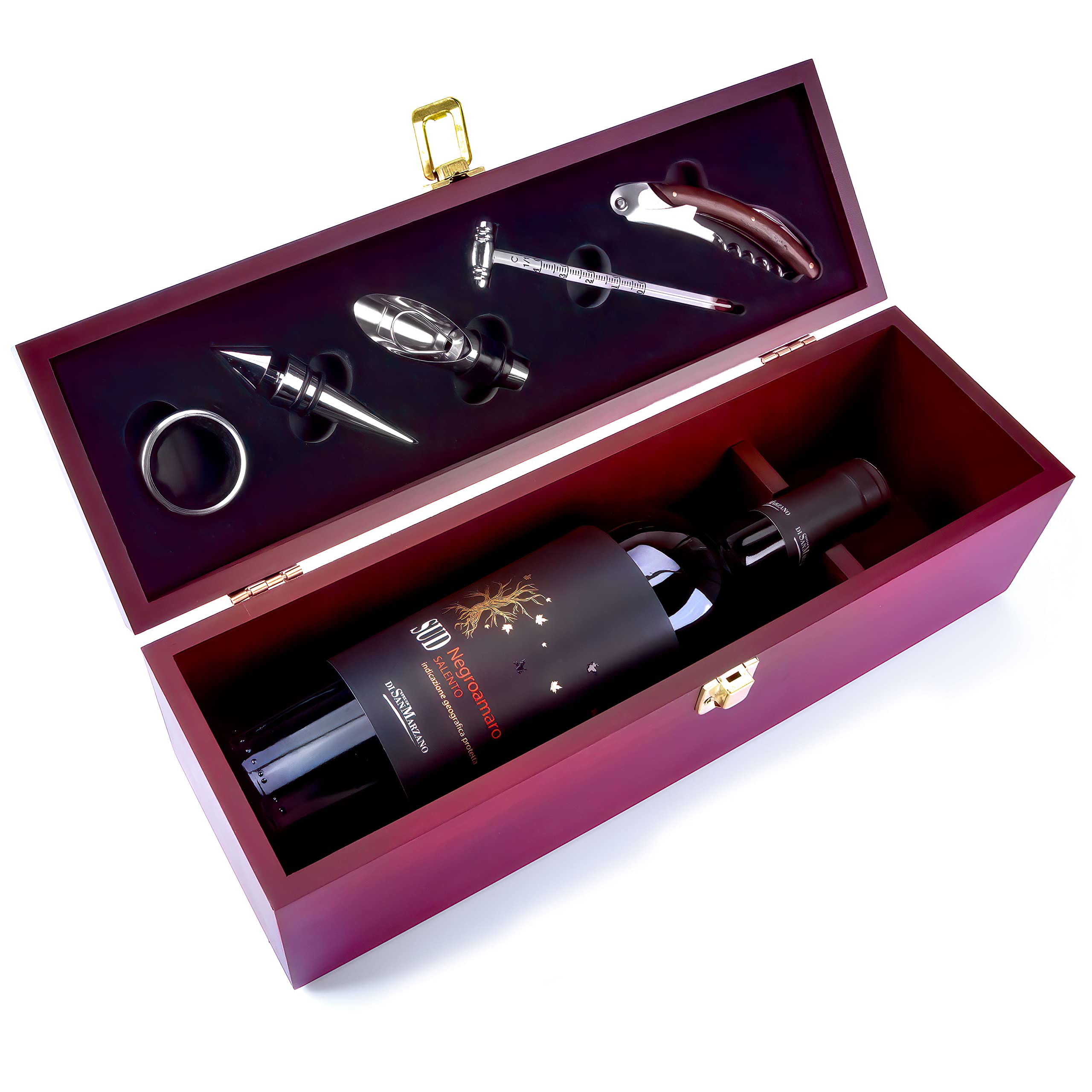 GOODS+GADGETS Wine box sommelier set wine gift set wooden box for a wine bottle with accessories for wine lovers; wooden box in mahogany look 6 pieces