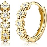 MILACOLATO Solid 925 Sterling Silver Small Hoop Earrings for Women 14K Gold Plated Daisy Huggie Hoop Earrings Cute Cubic Zirconia Flower Hoop Earrings Hypoallergenic Earrings