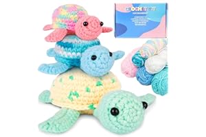 Crochet Kit for Beginners Kids Adults, 3 Pack Turtle Family Crochet Animal Kits with Step by Step Videos Tutorials, Beginner 