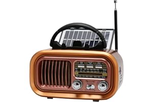 GORGETANT Portable Retro Radio with Bluetooth, Small Vintage AM FM Shortwave Radio, Retro Decor,Solar/Battery Operated/Rechargeable Transisto Radio,TWS,Support TF Card/USB Playing,Gifts for Birthday Fathers Day