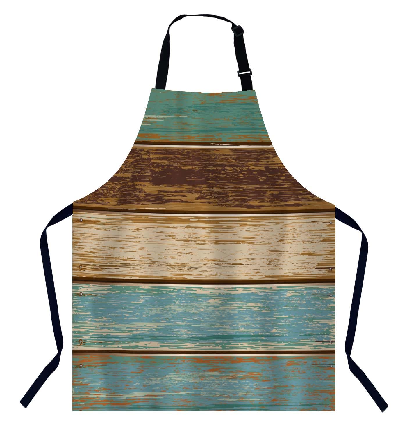 BGBDEIA Wooden Texture Kitchen Apron for Women Men, Adjustable Apron Chef Bakers Apron Cooking Apron Cooking Baking Gardening
