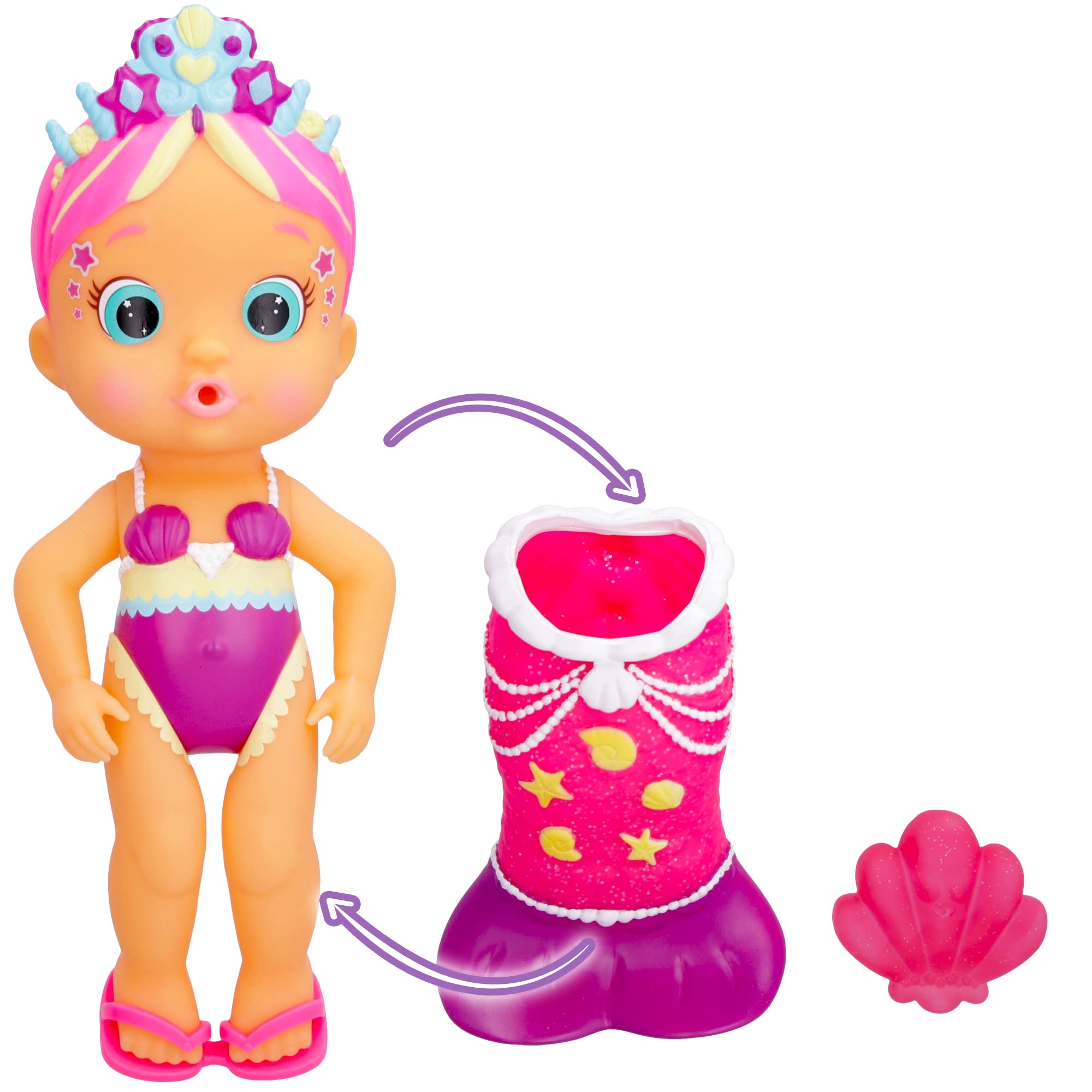 BLOOPIES Magic Tail Mermaids Millie Mermaid doll with removable shiny Tail and her Sea friend; Squirts water and Blows bubbles - Bath toy and play for boys and girls