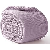 Kozyhvn 100% Cotton Muslin Blanket King 108" x 90", 6 Layers Breathable and Lightweight Cotton Throw Blanket for Bed, Soft Quilt Bedspread Coverlet, Gauze Blanket for Adults All Season, Lavender