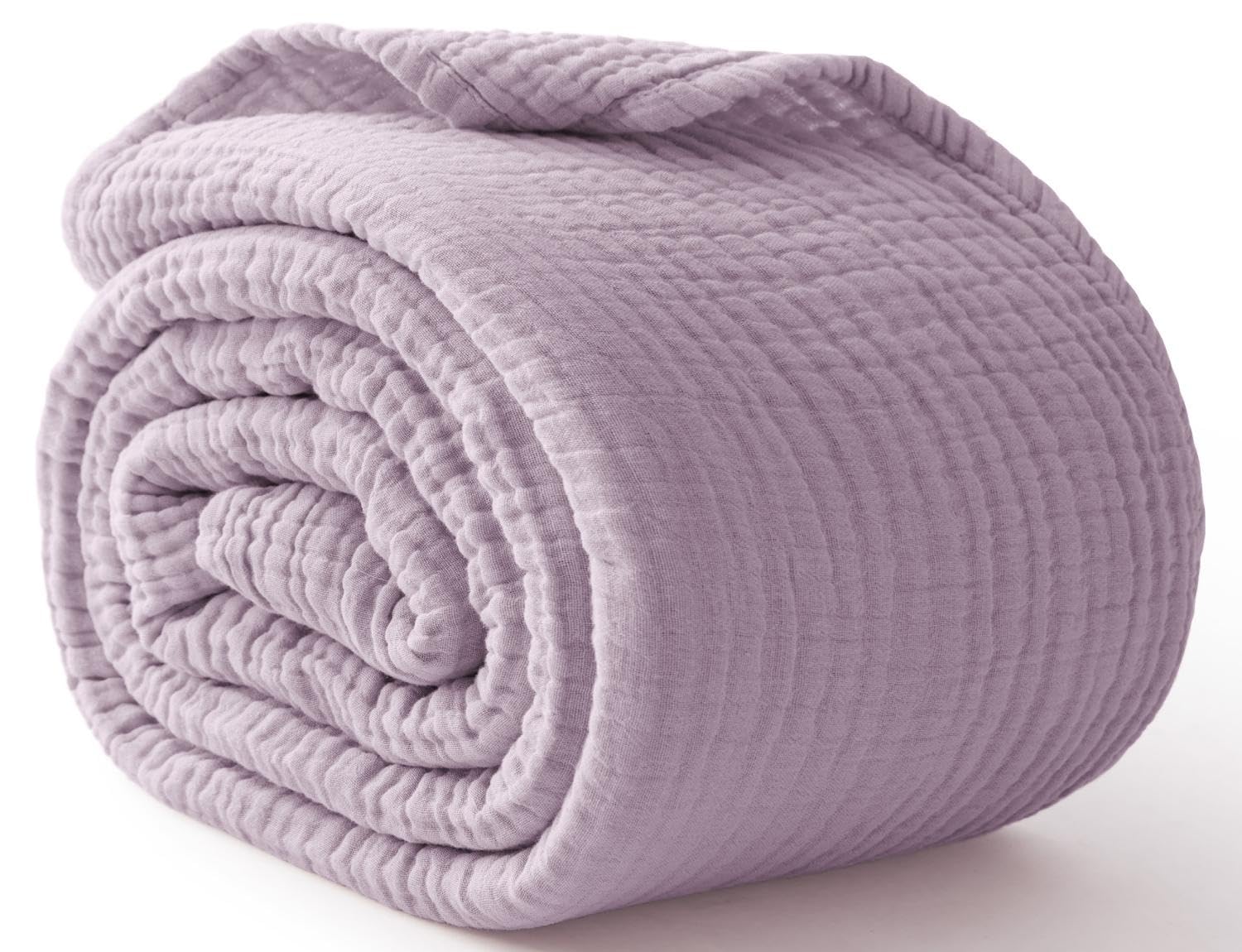 Photo 1 of 100% Cotton Muslin Blanket Large 50" x 70", 6 Layers Breathable and Lightweight Cotton Throw Blanket for Bed and Couch, Soft Quilt Bedspread, Gauze Blanket for Adults All Season, Lavender