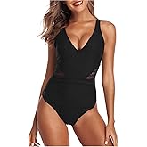 SOCIALA One Piece Swimsuit Women Crochet High Waisted Bathing Suit Backless Mesh V Neck Monokini Swimwear