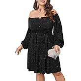 SCOMCHIC Plus Size Womens Sequin Glitter Mini Dress Off Shoulder Long Sleeve A-Line Club Cocktail Party Dresses with Belt